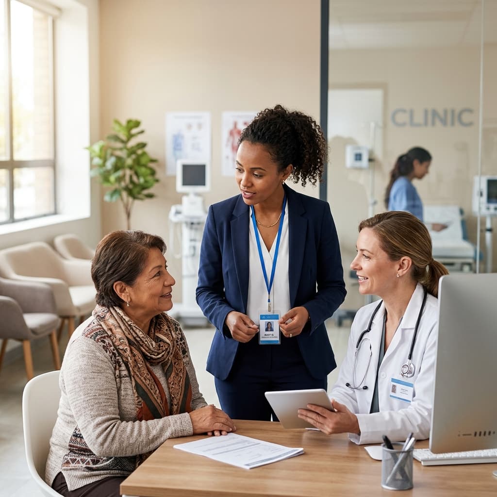 LingoBridge professional medical interpreter speaking with a patient and a clinician